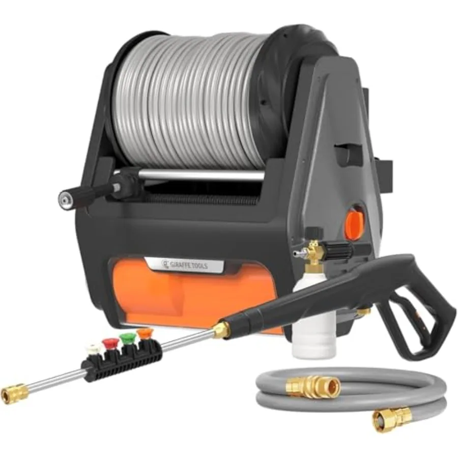 Wall Mounted Pressure Washer for Outdoor Cleaning, Aluminum Alloy Body, Black/Gray, 2900 PSI Max Pressure with 100ft Retractabl
Wall Mounted Pressure Washer for Outdoor Cleaning, Aluminum Alloy Body, Black/Gray, 2900 PSI Max Pressure with 100ft Retractabl