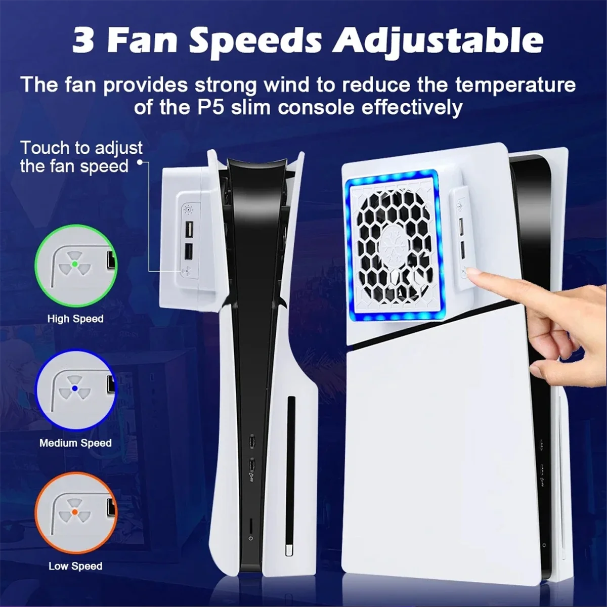 Cooling Fan with LED Light 2 USB Ports Game Console Cooling Fan Side Cooler for PS5 SLIM Game Console Accessories-ABRJ
Cooling Fan with LED Light 2 USB Ports Game Console Cooling Fan Side Cooler for PS5 SLIM Game Console Accessories-ABRJ