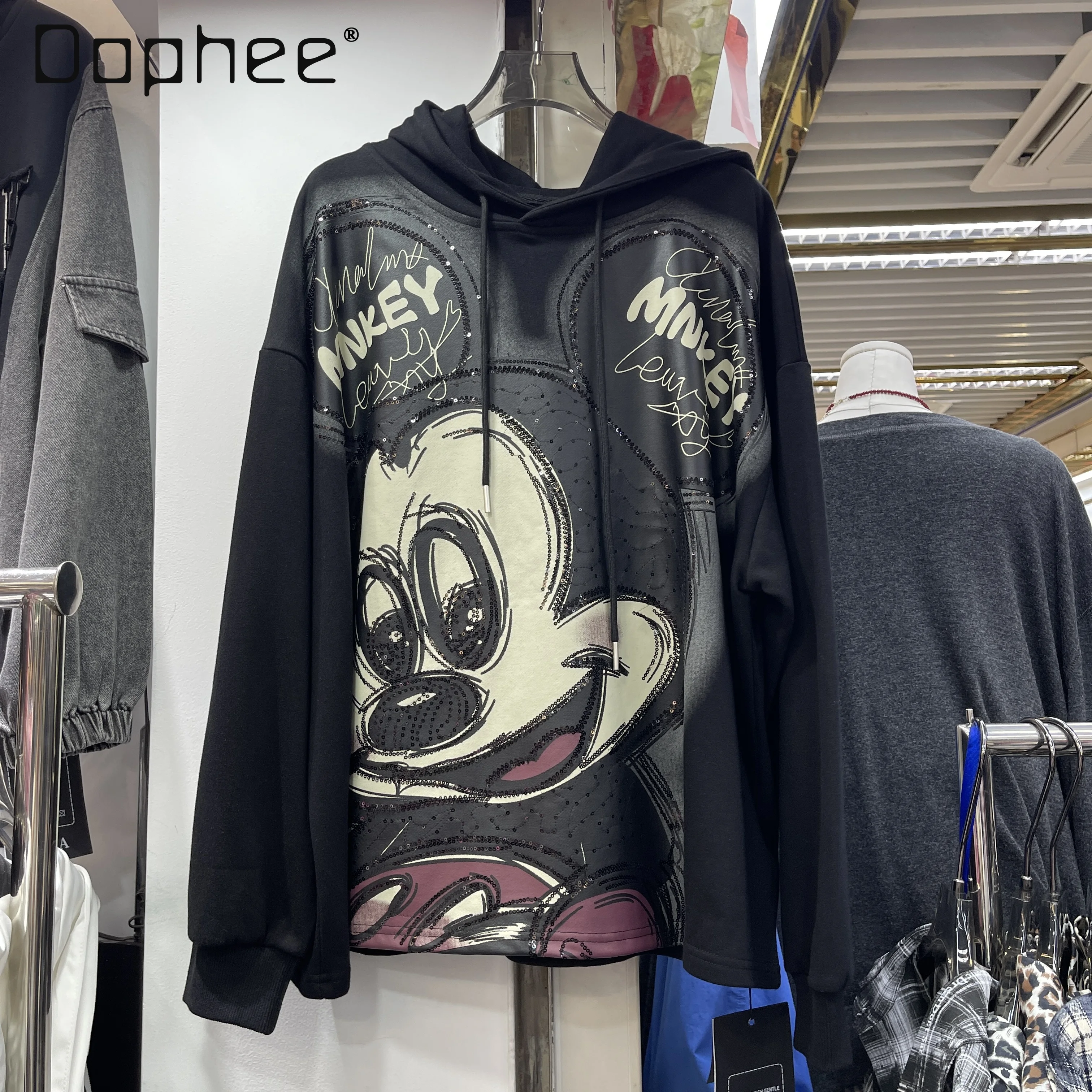 Trendy Printed Sequin Long Sleeve Loose Hooded Tops Fashion Cartoon Sweatshirt Black Pullover Sweatshirt Hoodie Oversized Hoodie
Trendy Printed Sequin Long Sleeve Loose Hooded Tops Fashion Cartoon Sweatshirt Black Pullover Sweatshirt Hoodie Oversized Hoodie