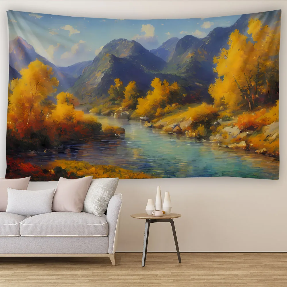 Landscape oil painting tapestry, various patterns and sizes of wall hanging, soft background cloth, living room home decoration
Landscape oil painting tapestry, various patterns and sizes of wall hanging, soft background cloth, living room home decoration