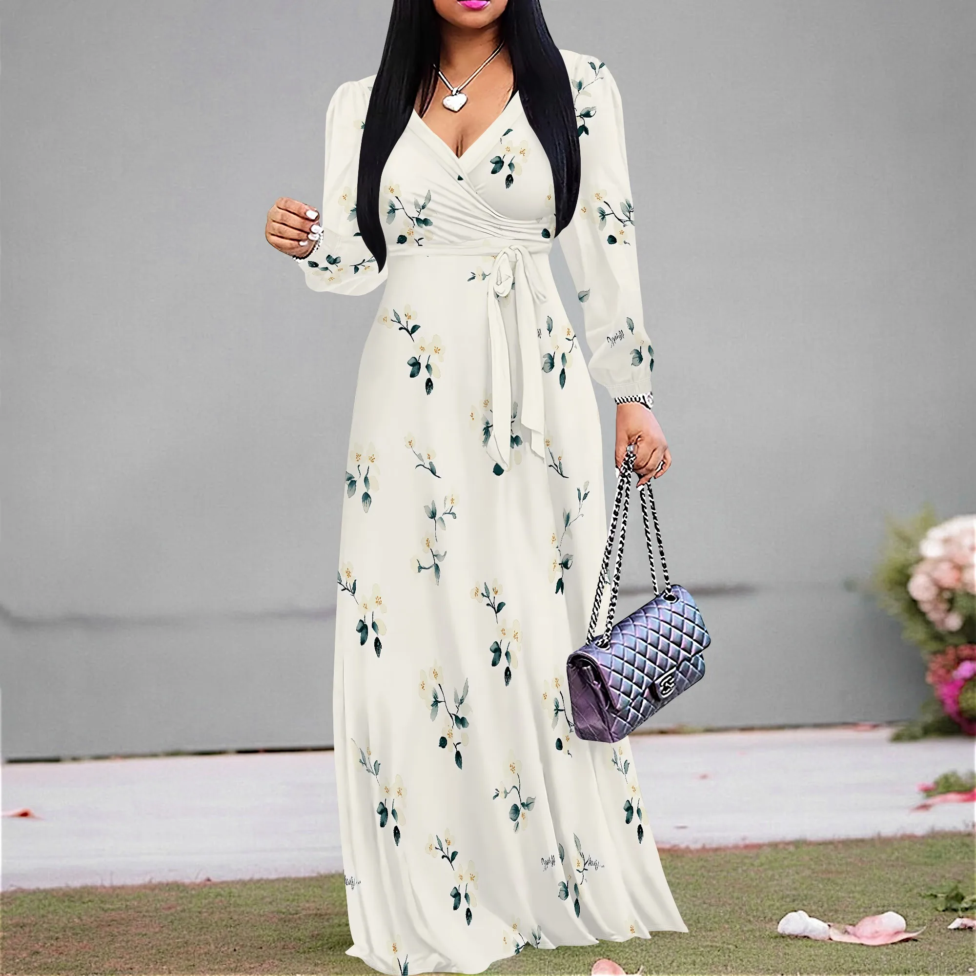 Women's 2025 Dress Trendy V-Neck Long Sleeve Maxi Dress Summer Beach Dress with Belt
Women's 2025 Dress Trendy V-Neck Long Sleeve Maxi Dress Summer Beach Dress with Belt