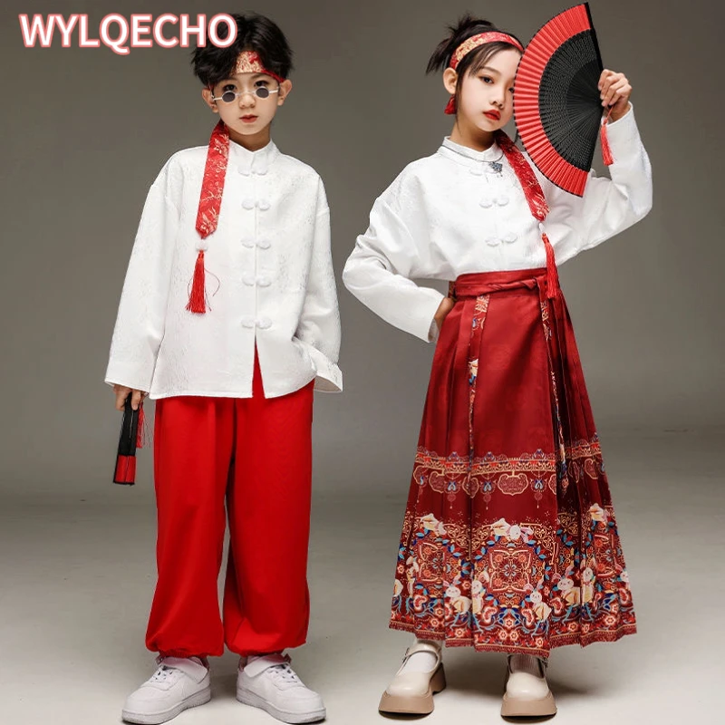 New Year Tang Suit Traditional Chinese Clothing for KIDS GIRL BOYS Horse Face Skirt Clothes Birthday Party Hanfu Chinese Tops
New Year Tang Suit Traditional Chinese Clothing for KIDS GIRL BOYS Horse Face Skirt Clothes Birthday Party Hanfu Chinese Tops