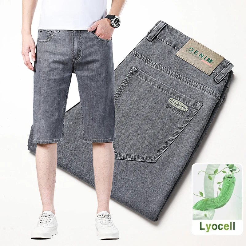 Summer Thin Men's Ice Silk Casual Shorts Lyocell Soft Slim Straight Short Jeans Fashion Elastic Knee Length Denim Pants
Summer Thin Men's Ice Silk Casual Shorts Lyocell Soft Slim Straight Short Jeans Fashion Elastic Knee Length Denim Pants