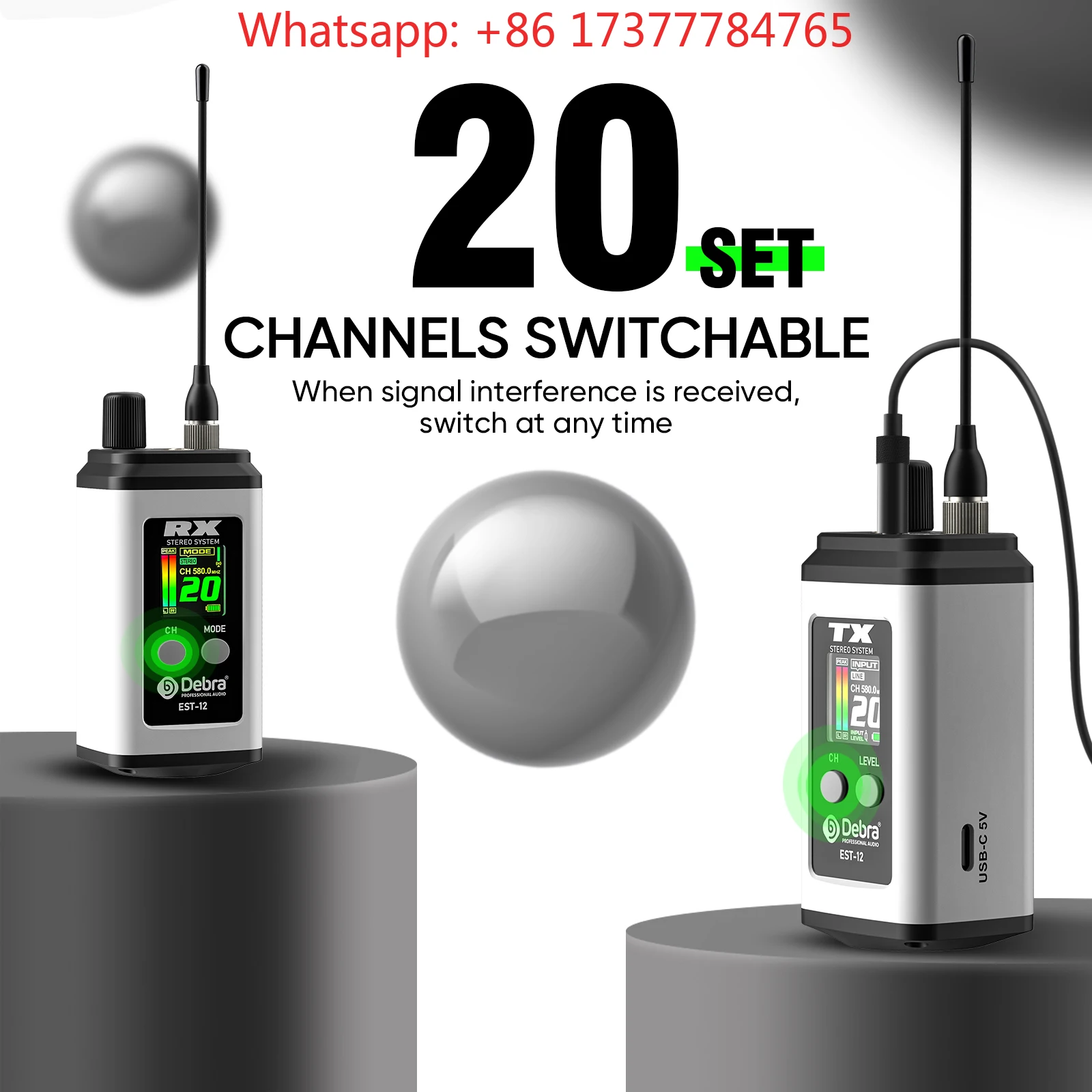 Debra EST-12 Stereo UHF Wireless In-Ear System Dual-channel Portable Rechargeable 560~590MHz Monitoring System
Debra EST-12 Stereo UHF Wireless In-Ear System Dual-channel Portable Rechargeable 560~590MHz Monitoring System