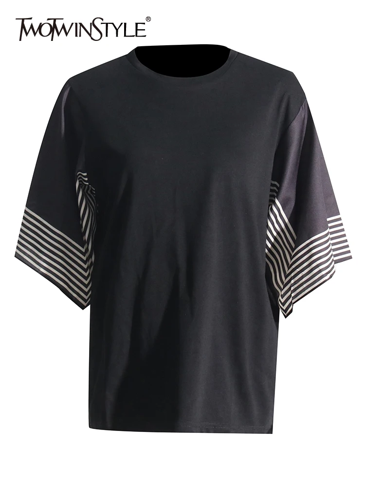 TWOTWINSTYLE Colorblock Minimalist Striped Tops For Women Round Neck Short Sleeve Loose T Shirts Female Fashion Style Clothes
TWOTWINSTYLE Colorblock Minimalist Striped Tops For Women Round Neck Short Sleeve Loose T Shirts Female Fashion Style Clothes