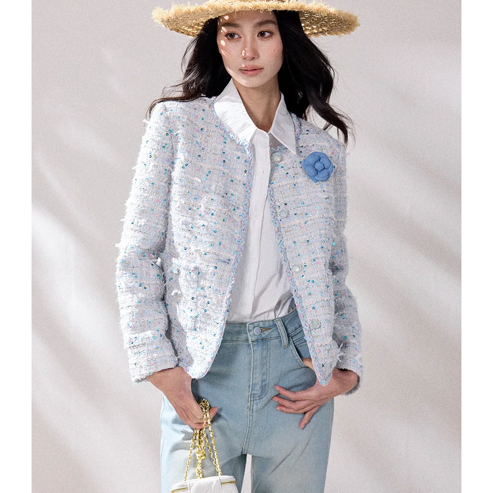 Женский жакет Shengdu 26 Spring New Paris Blue: Изысканный стиль с пайетками и специальной пряжей, в духе Miss Rich и Small Fragrance
Женский жакет Shengdu 26 Spring New Paris Blue: Изысканный стиль с пайетками и специальной пряжей, в духе Miss Rich и Small Fragrance