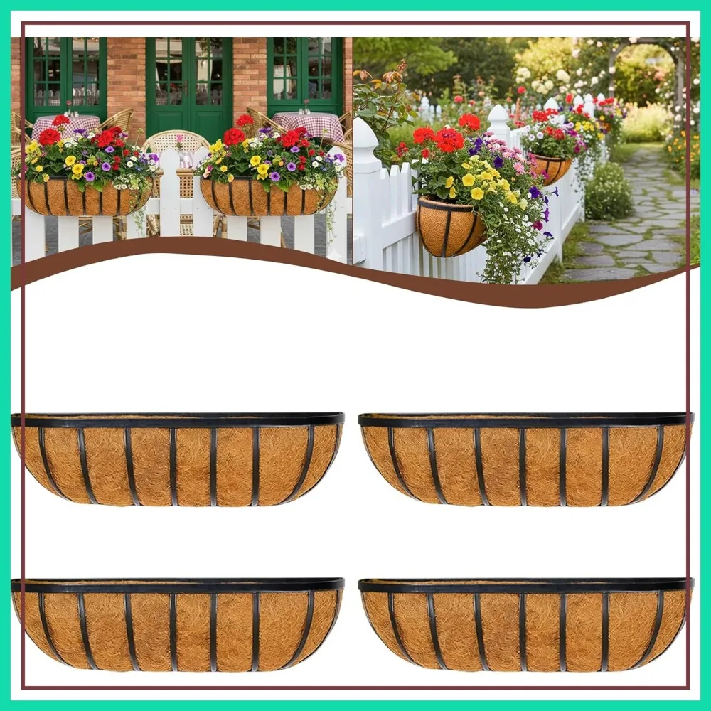 4 Pcs 24" Metal Railing Planter Boxes with Coco Liners for Deck Fence Patio Balcony
4 Pcs 24" Metal Railing Planter Boxes with Coco Liners for Deck Fence Patio Balcony
