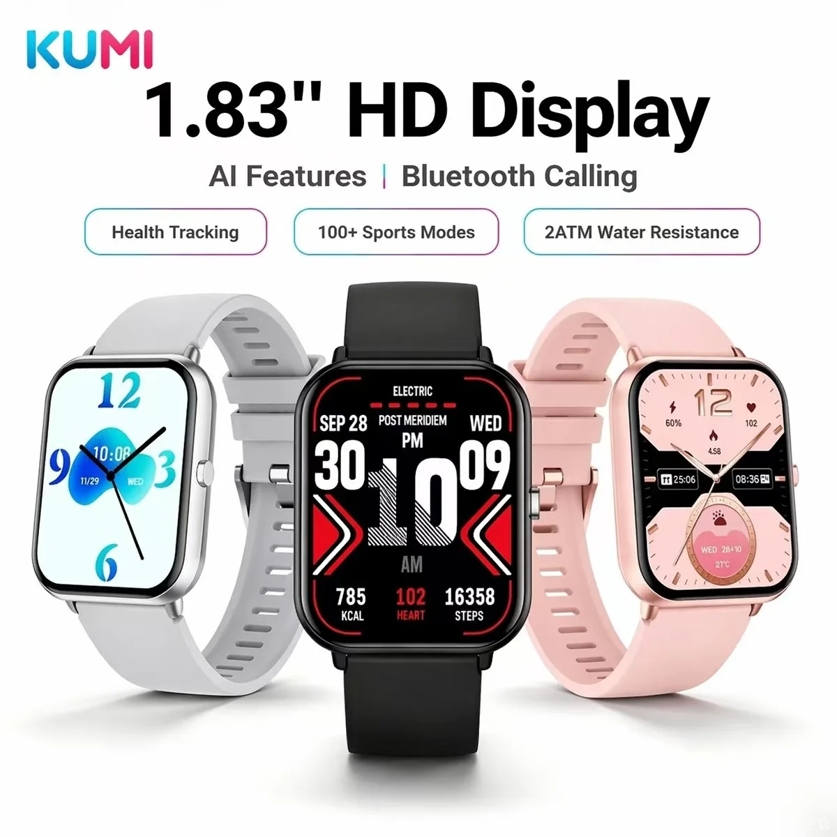 KUMI M2 Al Smart Watch, Fitness Tracker with ChatGPT, 2ATM Waterproof, 100+ Sports Modes, Blood Oxygen/Heart Rate/Sleep Monitor
KUMI M2 Al Smart Watch, Fitness Tracker with ChatGPT, 2ATM Waterproof, 100+ Sports Modes, Blood Oxygen/Heart Rate/Sleep Monitor
