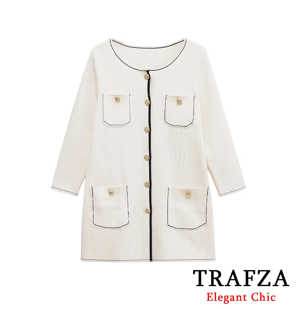 TRAFZA Women Elegant Knitted Cardigan Button Pockets Seven-Quarter Sleeve Coat 2025 Spring Fall Fashion Simple Sweater Cardigan
TRAFZA Women Elegant Knitted Cardigan Button Pockets Seven-Quarter Sleeve Coat 2025 Spring Fall Fashion Simple Sweater Cardigan