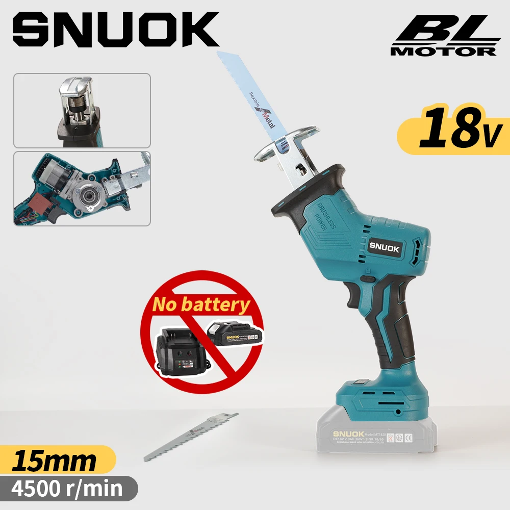 SNUOK Бесщеточная сабельная пила без батареи 4500 об/мин Электрическая сабельная пила Деревообрабатывающий режущий инструмент для батареи Makita 18 В
SNUOK Бесщеточная сабельная пила без батареи 4500 об/мин Электрическая сабельная пила Деревообрабатывающий режущий инструмент для батареи Makita 18 В