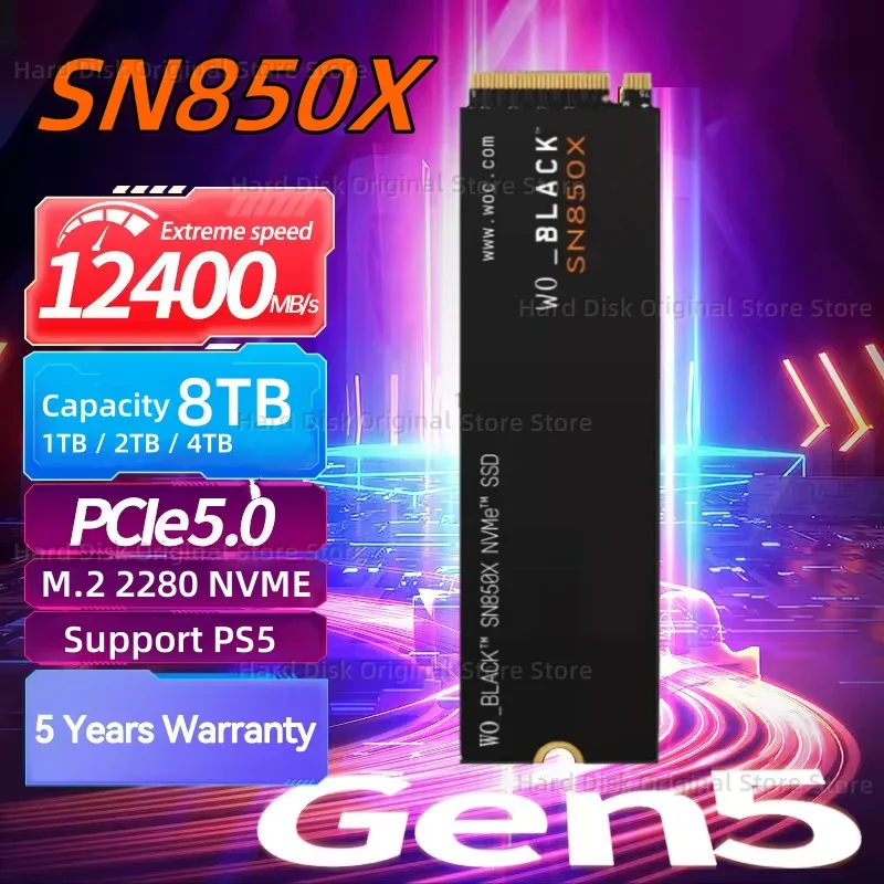 Original SN850X 8TB 4TB 2TB NVMe Internal Solid State Drive Gen4 PCIe M.2 2280 up to 12000MB/s for Desktop and Laptop PS5 Black
Original SN850X 8TB 4TB 2TB NVMe Internal Solid State Drive Gen4 PCIe M.2 2280 up to 12000MB/s for Desktop and Laptop PS5 Black