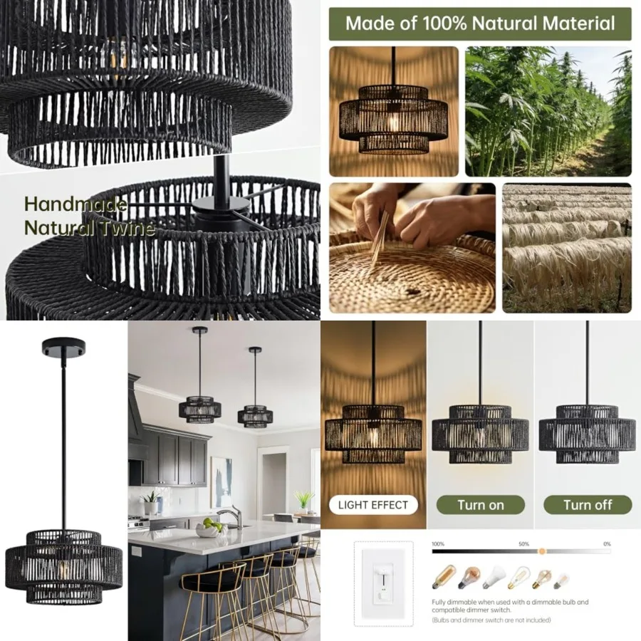 12.4" Boho Rattan Chandelier for Dining Room, 1-Light Hand Woven Pendant Light Fixture, Coastal Wicker Hanging Ceiling Light fo
12.4" Boho Rattan Chandelier for Dining Room, 1-Light Hand Woven Pendant Light Fixture, Coastal Wicker Hanging Ceiling Light fo