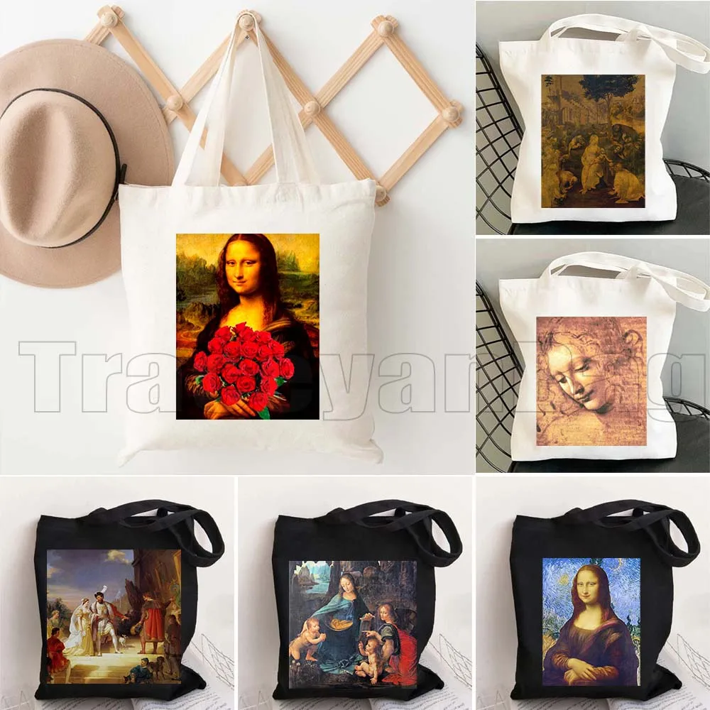 Сумка-шоппер с принтом на холсте «Мона Лиза» Ван Гога, «Прекрасная Дева», «Таинственная вечеря» Леонардо да Винчи, художественная картина, повседневная сумка
Сумка-шоппер с принтом на холсте «Мона Лиза» Ван Гога, «Прекрасная Дева», «Таинственная вечеря» Леонардо да Винчи, художественная картина, повседневная сумка