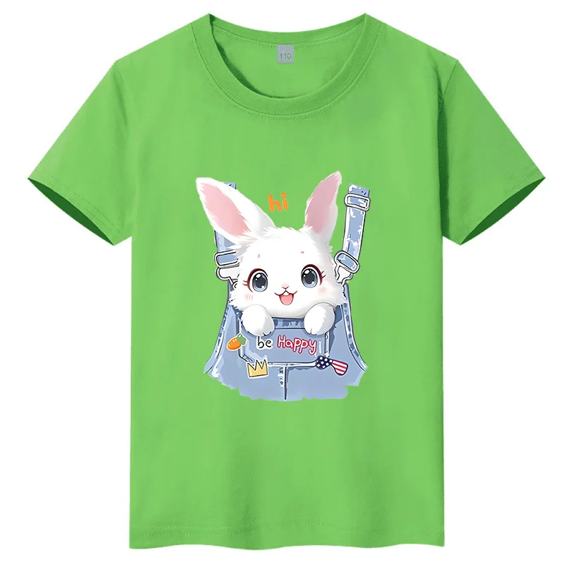 Летняя детская футболка из чистого хлопка с круглым вырезом и карманом, с мультяшным принтом кролика, с короткими рукавами, удобная, для родителей и детей
Летняя детская футболка из чистого хлопка с круглым вырезом и карманом, с мультяшным принтом кролика, с короткими рукавами, удобная, для родителей и детей