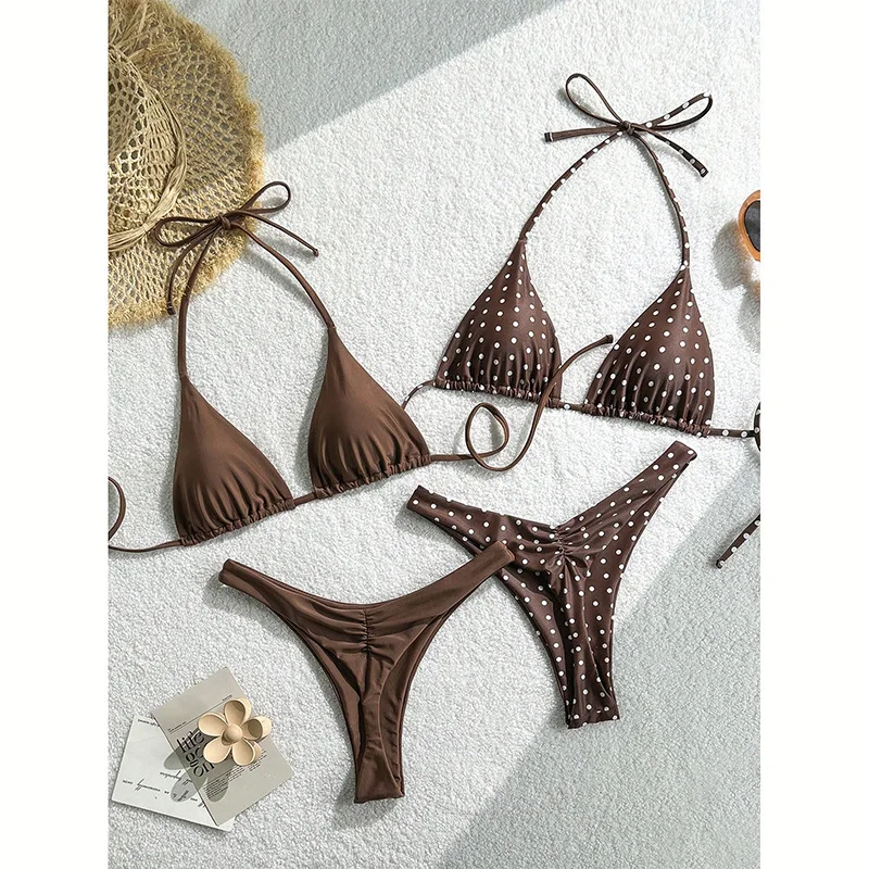 Beach pool party sexy two-piece polka dot triangle bikini set women's swimsuit camisole vest and thong
Beach pool party sexy two-piece polka dot triangle bikini set women's swimsuit camisole vest and thong