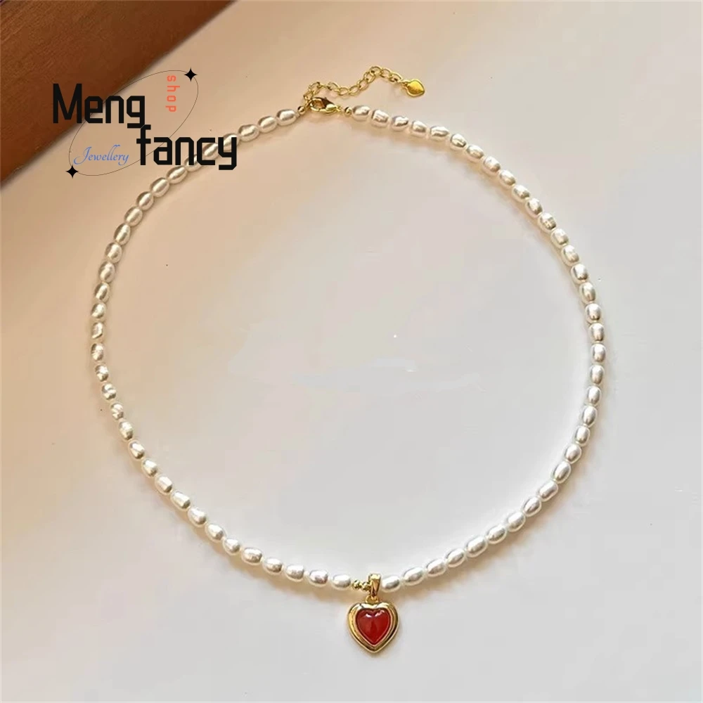 Rice Grain Freshwater Pearl Necklace, Women's Fashionable Red Agate Heart-Shaped Pendant, Collarbone Chain, And Elegant Necklace
Rice Grain Freshwater Pearl Necklace, Women's Fashionable Red Agate Heart-Shaped Pendant, Collarbone Chain, And Elegant Necklace