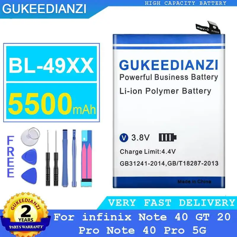 BL-49XX Long Lasting For Infinix Note 40 GT 20 Pro Note 40 Pro 5G Mobile Phone Battery 5500mAh Safe
BL-49XX Long Lasting For Infinix Note 40 GT 20 Pro Note 40 Pro 5G Mobile Phone Battery 5500mAh Safe