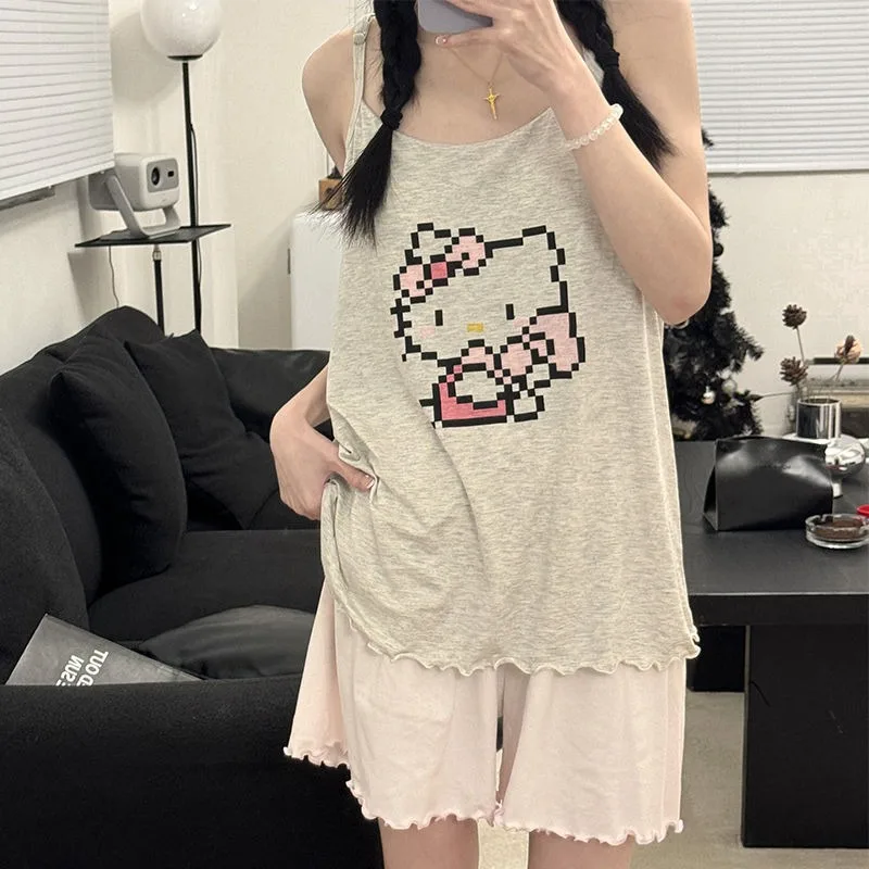 Sanrio милый Hello Kitty пижама из тонкой ткани милый чистый стиль вожделения с накладкой для груди комплект домашней одежды из двух частей милые вещи для девочек
Sanrio милый Hello Kitty пижама из тонкой ткани милый чистый стиль вожделения с накладкой для груди комплект домашней одежды из двух частей милые вещи для девочек