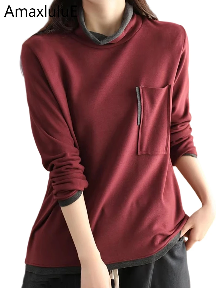 Amax luluE Winter Womens Fashion Turtleneck Warm Pocket T-shirt Vintage Classic Leisure Tops Elegant Loose Cotton Ladies Clothes
Amax luluE Winter Womens Fashion Turtleneck Warm Pocket T-shirt Vintage Classic Leisure Tops Elegant Loose Cotton Ladies Clothes