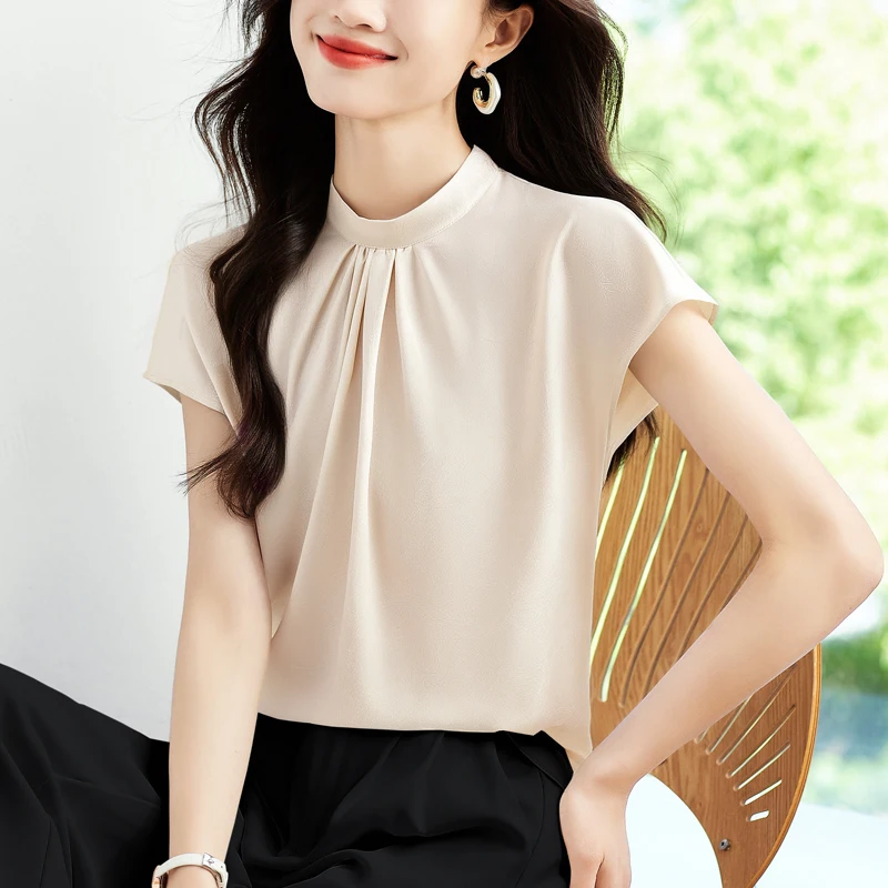 Elegant Fashion Silk Satin Blouse 2025 Summer Office Lady Shirt Stand Collar Short Sleeve Women Tops
Elegant Fashion Silk Satin Blouse 2025 Summer Office Lady Shirt Stand Collar Short Sleeve Women Tops