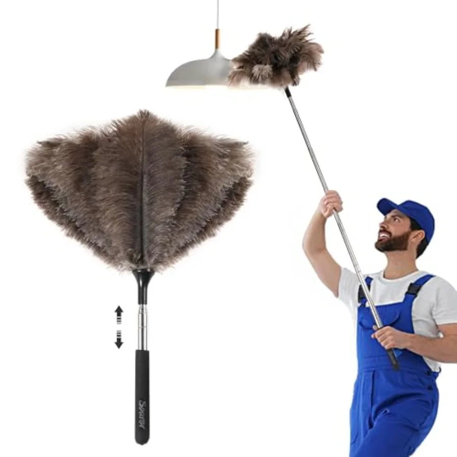 Extendable Ostrich Feather Duster - 40 inches Fluffy Long Handle Reusable Feather Duster for Cleaning Ceiling Fan, Pendant lamp
Extendable Ostrich Feather Duster - 40 inches Fluffy Long Handle Reusable Feather Duster for Cleaning Ceiling Fan, Pendant lamp