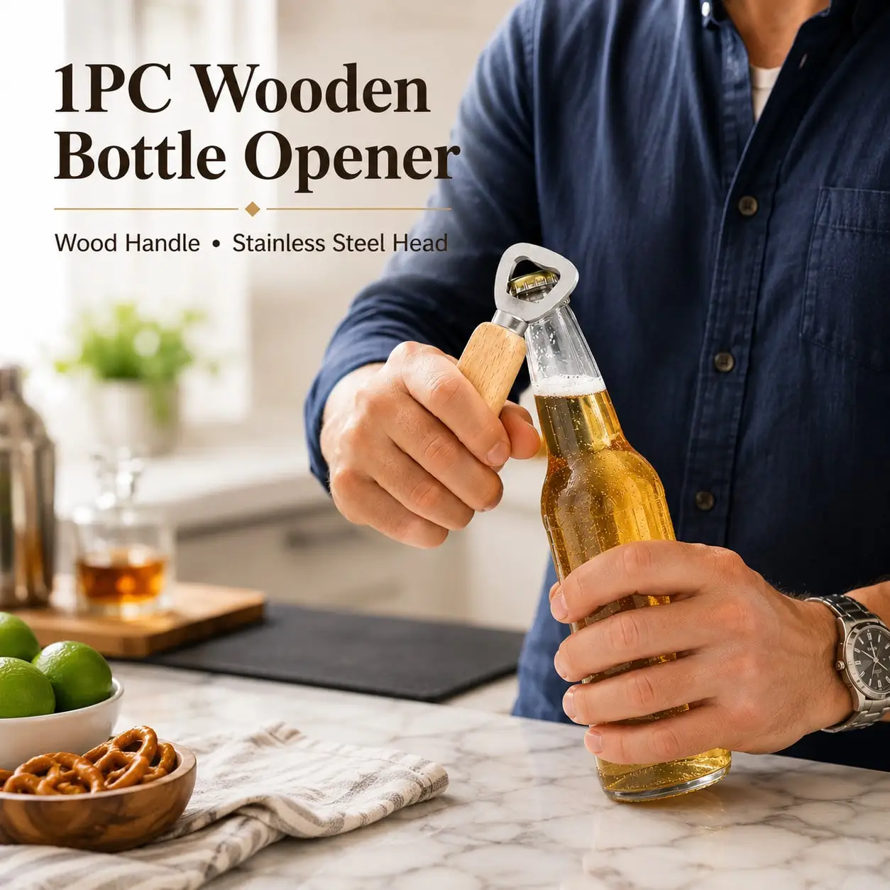 1pc Wooden Handle Bottle Opener, Stainless Steel Cap Remover With Smooth Wood Grip, Classic Beverage Bottle Opener For Beer, Soda, Kitchen, Home Bar, Picnic, Camping, BBQ, Party, Outdoor Dining And Daily Household Use
1pc Wooden Handle Bottle Opener, Stainless Steel Cap Remover With Smooth Wood Grip, Classic Beverage Bottle Opener For Beer, Soda, Kitchen, Home Bar, Picnic, Camping, BBQ, Party, Outdoor Dining And Daily Household Use