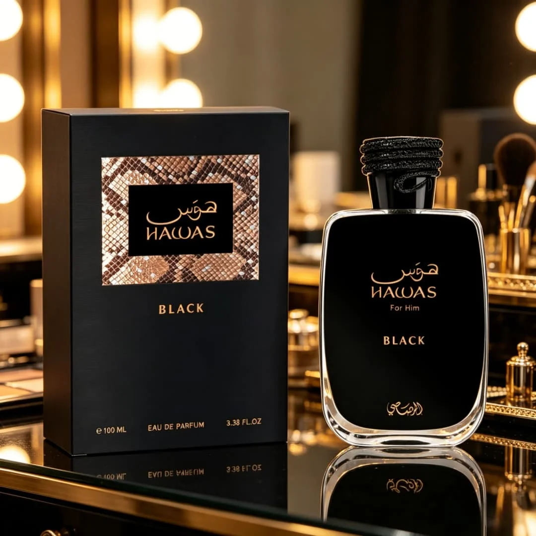 Rasasi Hawas Black for Him Eau de Parfum (100ml) Striking Snakeskin & Black Design: Sleek matte black bottle with a textured sna
Rasasi Hawas Black for Him Eau de Parfum (100ml) Striking Snakeskin & Black Design: Sleek matte black bottle with a textured sna