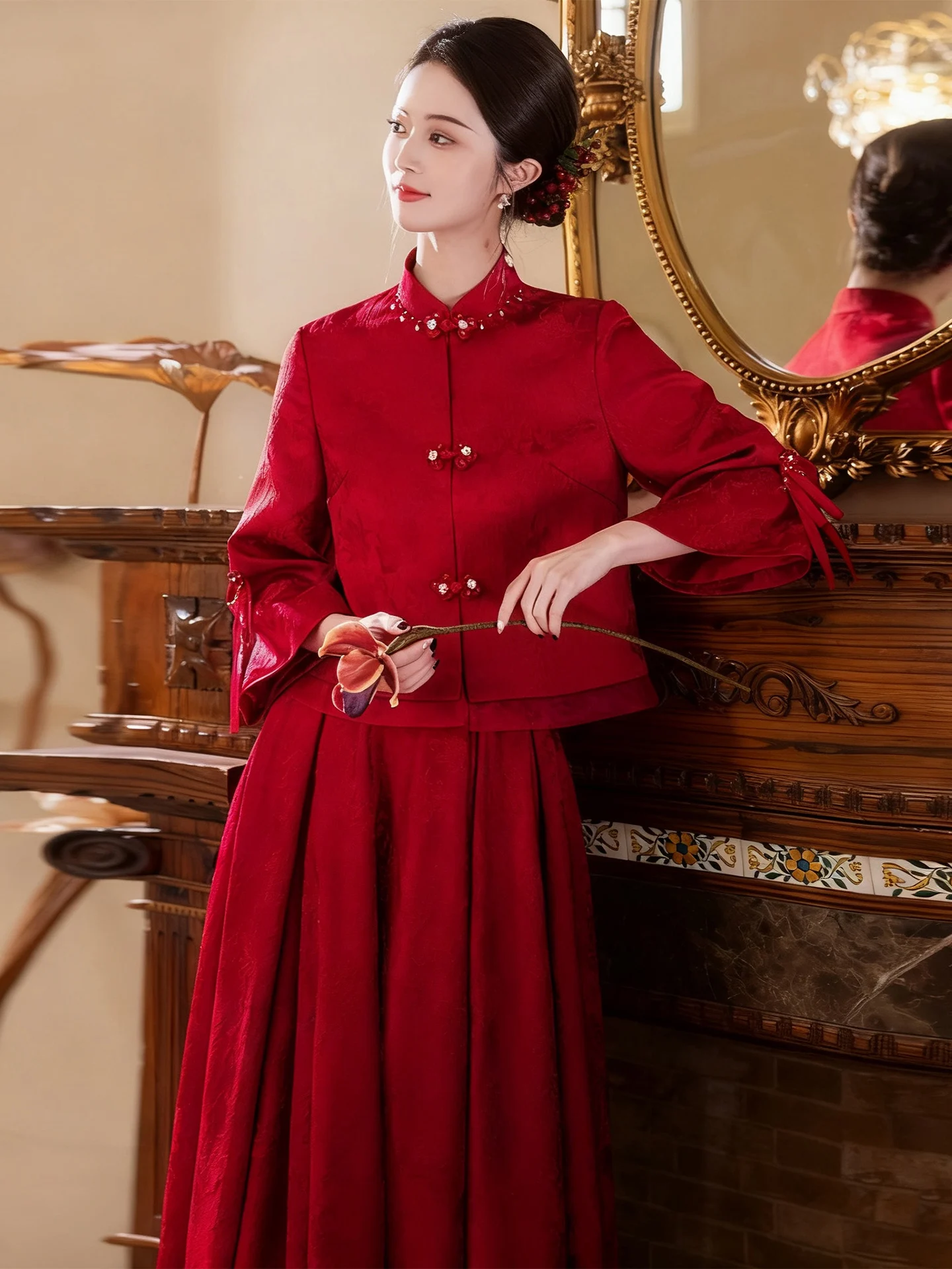 New Chinese Sle Wedding Dr Long Sve Red Wine Serving Costume for Bride Winter Wedding Cus-Made Gown Fem
New Chinese Sle Wedding Dr Long Sve Red Wine Serving Costume for Bride Winter Wedding Cus-Made Gown Fem