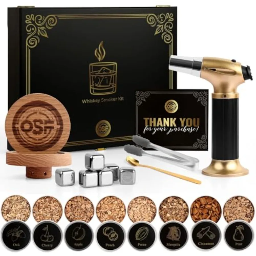 Набор для курильщика виски — Набор для заварки виски с факелом — Коптильня для коктейля виски с 8 вкусами древесной стружки, 6 кубиками льда — старый
Набор для курильщика виски — Набор для заварки виски с факелом — Коптильня для коктейля виски с 8 вкусами древесной стружки, 6 кубиками льда — старый