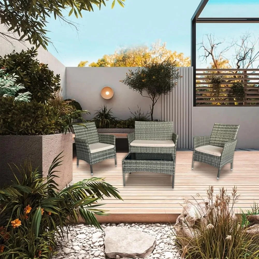 4 Piece Wicker Patio Furniture Set, Patio Set with Comfortable Cushion,Garden Pool Backyard Patio, Gray/Beige
4 Piece Wicker Patio Furniture Set, Patio Set with Comfortable Cushion,Garden Pool Backyard Patio, Gray/Beige