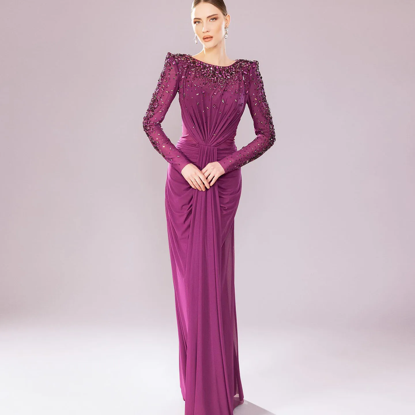Sharon Said Fuchsia Long Sleeve Mermaid Evening Dress Draped Crystal Beaded Arabic Wonen Wedding Party Gown SS565 Customized
Sharon Said Fuchsia Long Sleeve Mermaid Evening Dress Draped Crystal Beaded Arabic Wonen Wedding Party Gown SS565 Customized