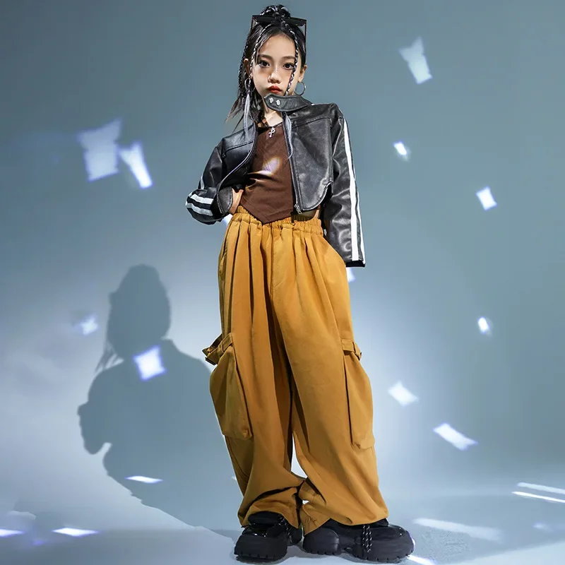 Children Leather Jacket Wide Leg Pant Sets Girls Streetwear Fashion Short Coat Cargo Pant Tracksuits Kids Dance Costume Clothes
Children Leather Jacket Wide Leg Pant Sets Girls Streetwear Fashion Short Coat Cargo Pant Tracksuits Kids Dance Costume Clothes