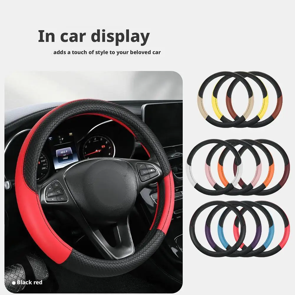 Spliced Leather Steering Wheel Cover Four Seasons Car Steering Wheel Anti Slip Breathable No Inner For 37-38cm Steering Whe
Spliced Leather Steering Wheel Cover Four Seasons Car Steering Wheel Anti Slip Breathable No Inner For 37-38cm Steering Whe