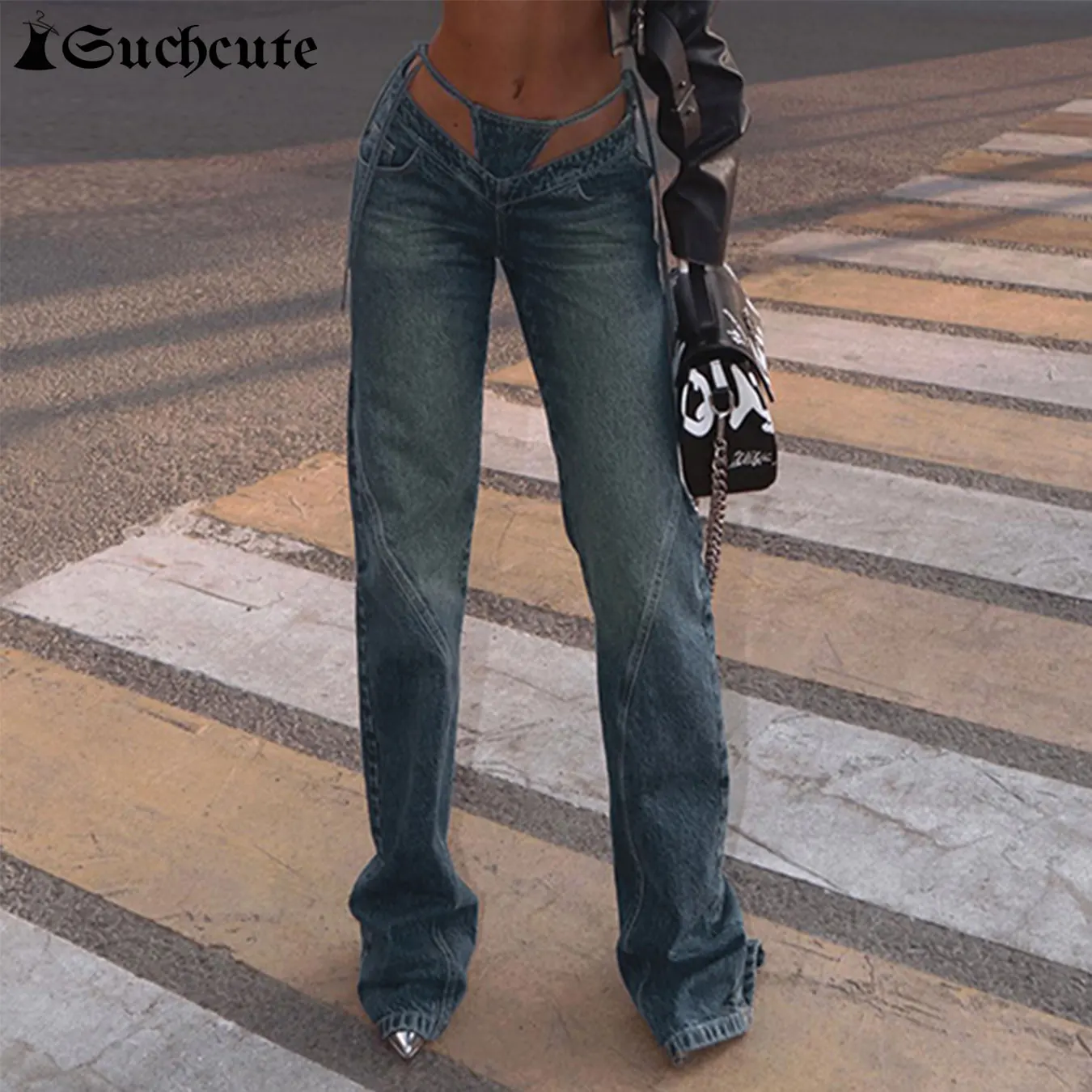 SUCHCUTE V-Design Lace-Up Jeans for Women Straight Low Waist Denim Pants Casual Fake Two Pieces Trousers Streetwear 90s Pants
SUCHCUTE V-Design Lace-Up Jeans for Women Straight Low Waist Denim Pants Casual Fake Two Pieces Trousers Streetwear 90s Pants