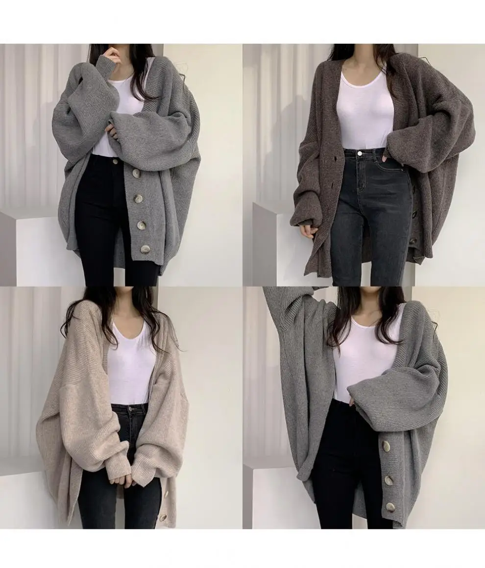 Autumn and Winter Leisure Lazy Style V-neck Single breasted Loose Lantern Sleeve Knitted Cardigan Sweater Coat Women
Autumn and Winter Leisure Lazy Style V-neck Single breasted Loose Lantern Sleeve Knitted Cardigan Sweater Coat Women