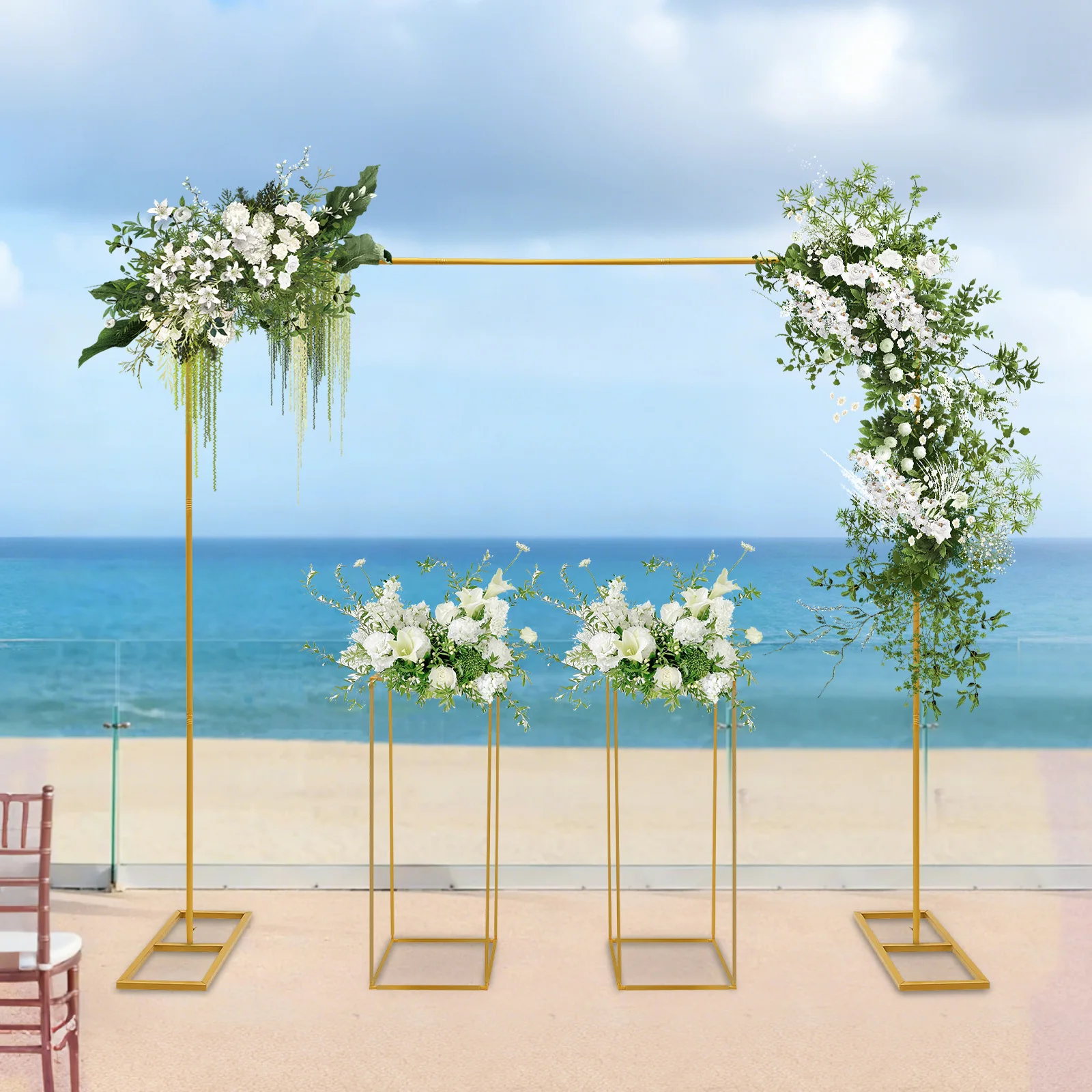 White/Gold Metal Wedding Balloon Stand 2*2m with 2 Flower Stands 27*27*80cm Set for Weddings Birthday Parties Decoratiopn
White/Gold Metal Wedding Balloon Stand 2*2m with 2 Flower Stands 27*27*80cm Set for Weddings Birthday Parties Decoratiopn