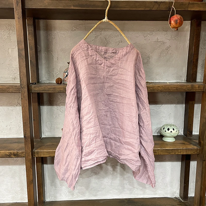 Women Long Sleeve Ramie T-shirt New Arrival 2025 Spring Vintage Style V-neck Solid Color Loose Female Thin Casual Tops Tees M991
Women Long Sleeve Ramie T-shirt New Arrival 2025 Spring Vintage Style V-neck Solid Color Loose Female Thin Casual Tops Tees M991