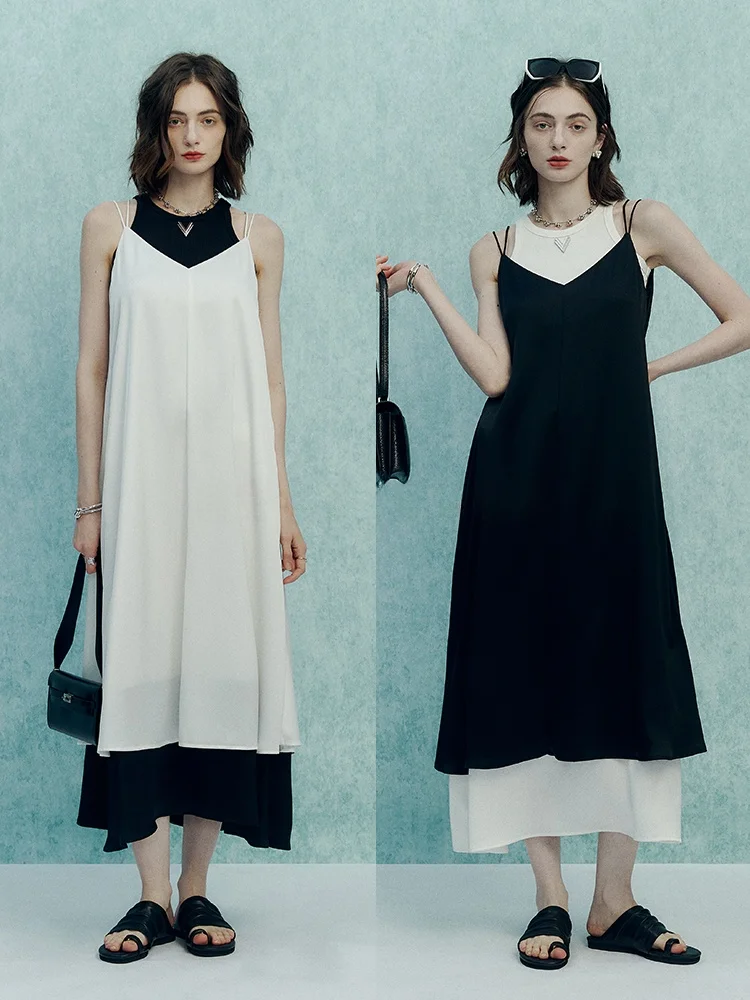 SVLI Black White Silent Film Acetate Satin Double Strap V-neck Loose Wide Hem Gown Casual Style Summer Dress for Women
SVLI Black White Silent Film Acetate Satin Double Strap V-neck Loose Wide Hem Gown Casual Style Summer Dress for Women