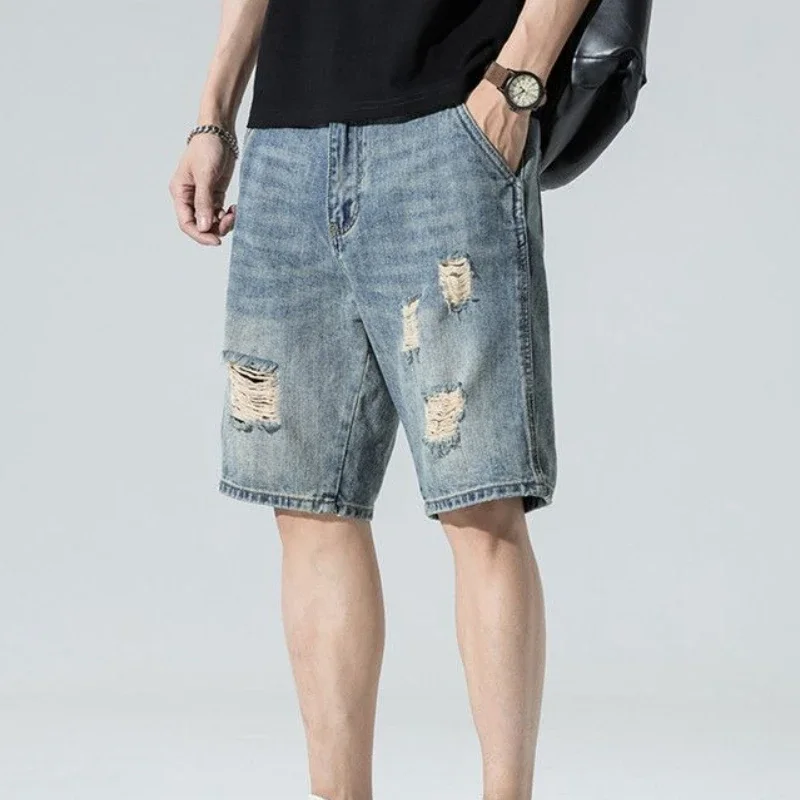 Baggy Wide Half Ripped Long Men's Short Jeans Pants Loose Male Denim Shorts with Pockets Bermuda Distressed Streetwear Stretch
Baggy Wide Half Ripped Long Men's Short Jeans Pants Loose Male Denim Shorts with Pockets Bermuda Distressed Streetwear Stretch