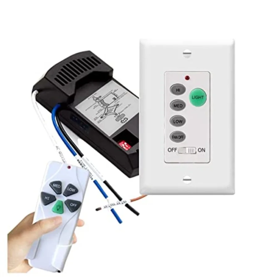 Universal Ceiling Fan Remote Control KitWall Remote Switch and Hand Hole Remote with a Receiver Dip Switch with Adjustable 3 Sp
Universal Ceiling Fan Remote Control KitWall Remote Switch and Hand Hole Remote with a Receiver Dip Switch with Adjustable 3 Sp