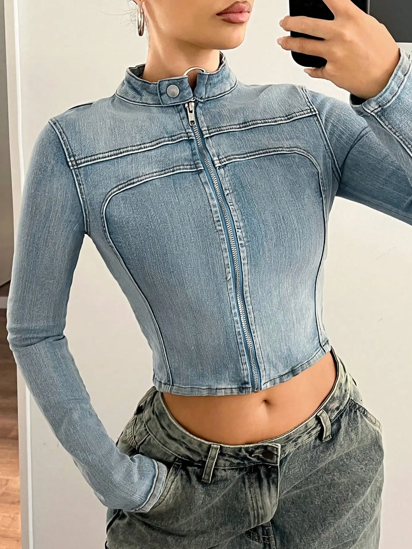 ICON Women's Front Zipper Long Sleeve Simple Denim Y2K Bodycon Sexy Jacket, Casual Everyday Wear, Fall Women Clothes
ICON Women's Front Zipper Long Sleeve Simple Denim Y2K Bodycon Sexy Jacket, Casual Everyday Wear, Fall Women Clothes