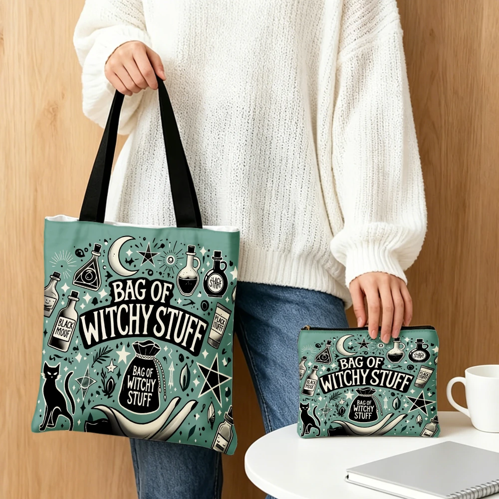 Witchy Stuff Tote Bag Teal Color With Magic Potion Bottles Moon Shoulder Bags And Cosmetic Bag Combination For Halloween Pouch
Witchy Stuff Tote Bag Teal Color With Magic Potion Bottles Moon Shoulder Bags And Cosmetic Bag Combination For Halloween Pouch