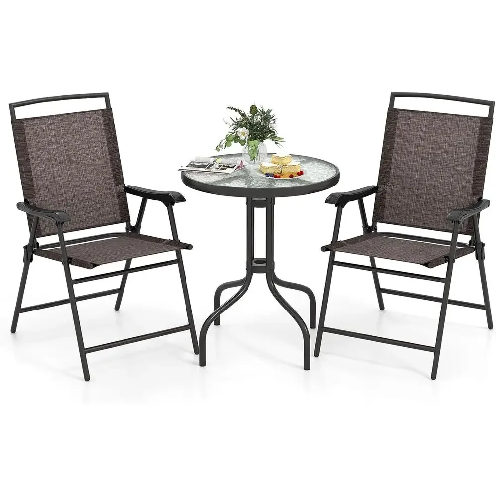Brown Outdoor Bistro Set with 2 Folding Chairs, Round Tempered Glass Table for Patio, Garden, Pool, Backyard
Brown Outdoor Bistro Set with 2 Folding Chairs, Round Tempered Glass Table for Patio, Garden, Pool, Backyard