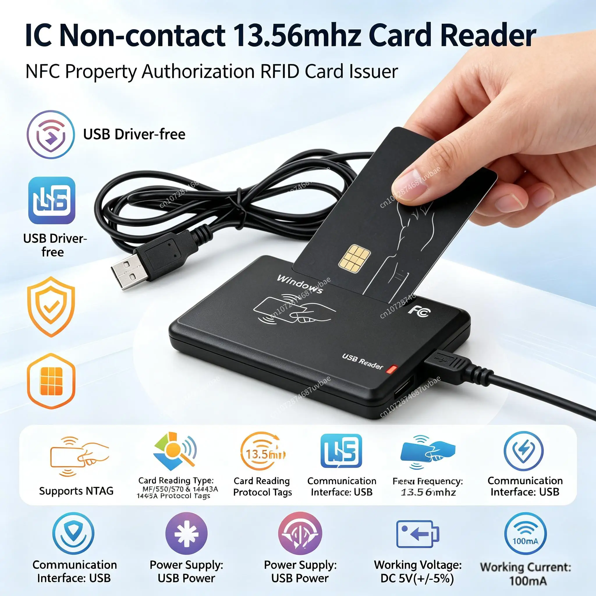 Contactless IC Card Reader Writer with LED Indicator/Buzzer RFID IC Card Reader Compatible for Windows Linux MacOS
Contactless IC Card Reader Writer with LED Indicator/Buzzer RFID IC Card Reader Compatible for Windows Linux MacOS