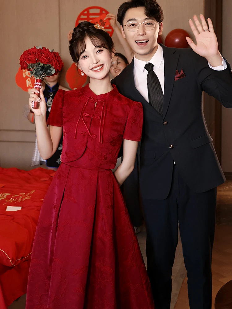 Red Wedding Dress Engagement Ceremony Chinese Style Improved Women's Formal Gown Sensation Vintage A-Line Skirt
Red Wedding Dress Engagement Ceremony Chinese Style Improved Women's Formal Gown Sensation Vintage A-Line Skirt