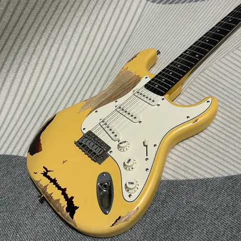 Hot Sale Aged ST Electric Guitars - Alder Body - Yellow&Vintage Sunburst Color - Rosewood Fretboard