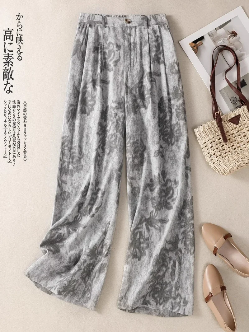 Linen Retro Ink Print Wide Leg Pants For Women Summer Lazy Vacation Style Cotton Linen Straight Trousers W346
Linen Retro Ink Print Wide Leg Pants For Women Summer Lazy Vacation Style Cotton Linen Straight Trousers W346
