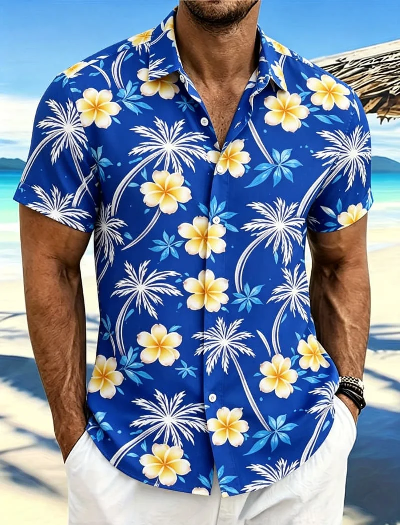 Men's versatile tropical beach landscape printed short sleeved button up shirt, for summer, beach vacations,
Men's versatile tropical beach landscape printed short sleeved button up shirt, for summer, beach vacations,