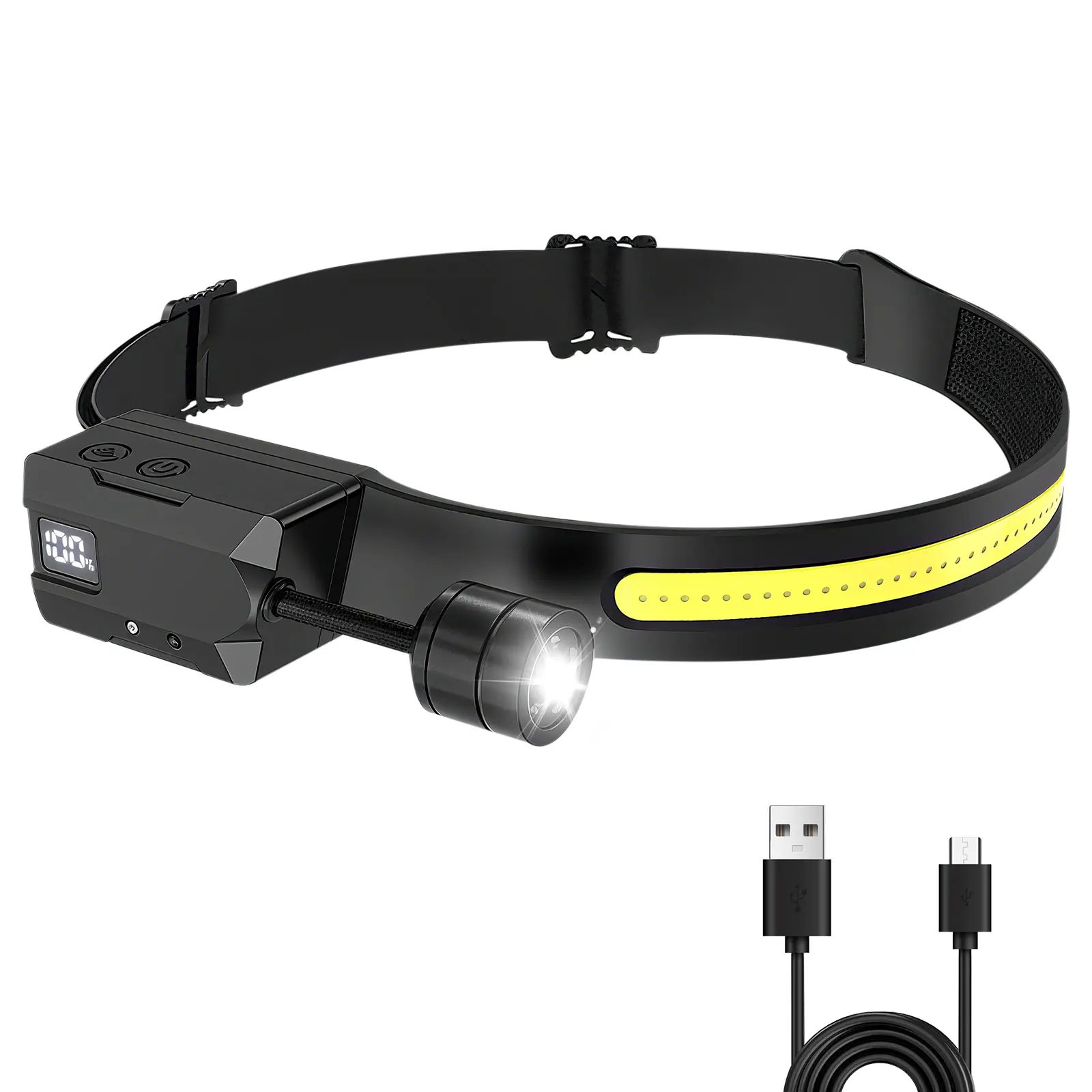 Motion-Sensing Headlamp, USB Charging, COB Floodlight And XPE Spotlight, Detachable Side Flashlight (3 Modes), 5 Lighting Modes
Motion-Sensing Headlamp, USB Charging, COB Floodlight And XPE Spotlight, Detachable Side Flashlight (3 Modes), 5 Lighting Modes