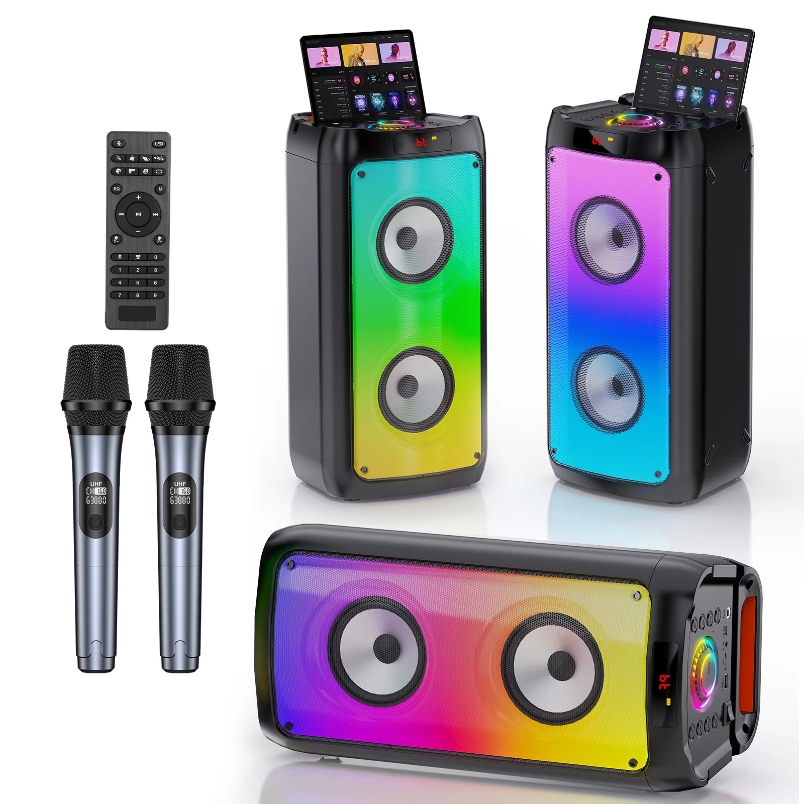 Wireless Bluetooth Speaker, Karaoke Machine with 2 Microphone, Home Karaoke Party Speaker with LED Light
Wireless Bluetooth Speaker, Karaoke Machine with 2 Microphone, Home Karaoke Party Speaker with LED Light